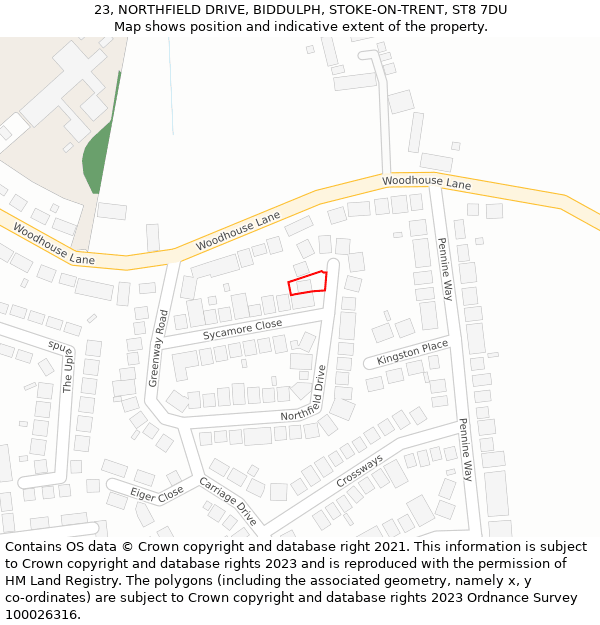 23, NORTHFIELD DRIVE, BIDDULPH, STOKE-ON-TRENT, ST8 7DU: Location map and indicative extent of plot