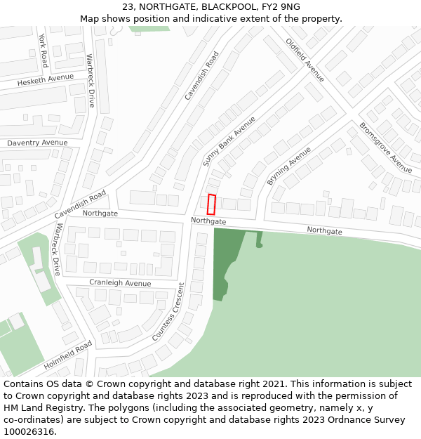 23, NORTHGATE, BLACKPOOL, FY2 9NG: Location map and indicative extent of plot