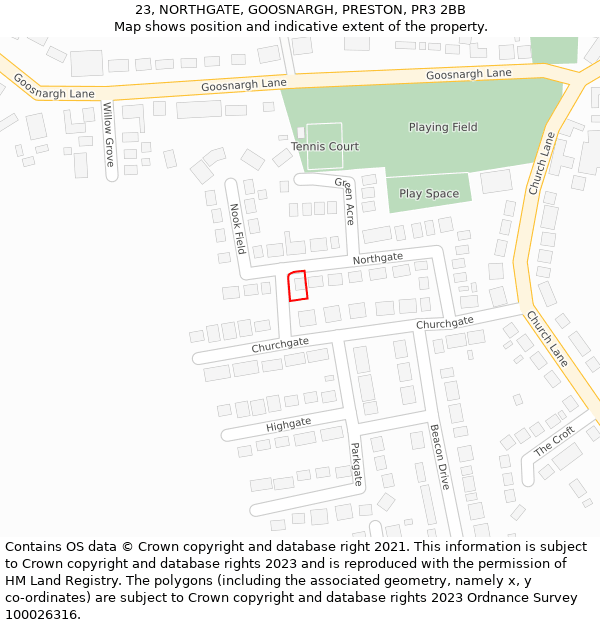 23, NORTHGATE, GOOSNARGH, PRESTON, PR3 2BB: Location map and indicative extent of plot