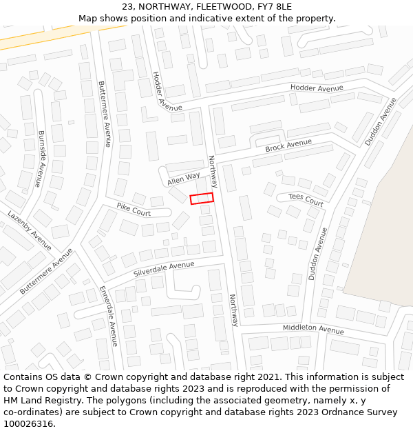 23, NORTHWAY, FLEETWOOD, FY7 8LE: Location map and indicative extent of plot