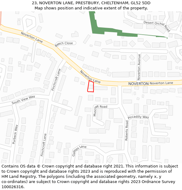 23, NOVERTON LANE, PRESTBURY, CHELTENHAM, GL52 5DD: Location map and indicative extent of plot