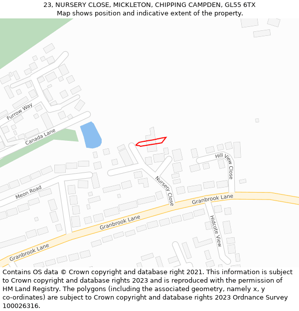 23, NURSERY CLOSE, MICKLETON, CHIPPING CAMPDEN, GL55 6TX: Location map and indicative extent of plot