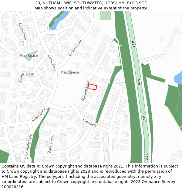 23, NUTHAM LANE, SOUTHWATER, HORSHAM, RH13 9GG: Location map and indicative extent of plot