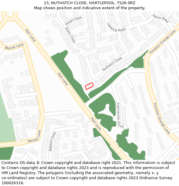 23, NUTHATCH CLOSE, HARTLEPOOL, TS26 0RZ: Location map and indicative extent of plot