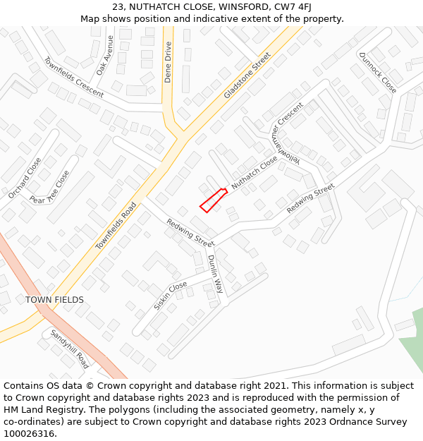 23, NUTHATCH CLOSE, WINSFORD, CW7 4FJ: Location map and indicative extent of plot