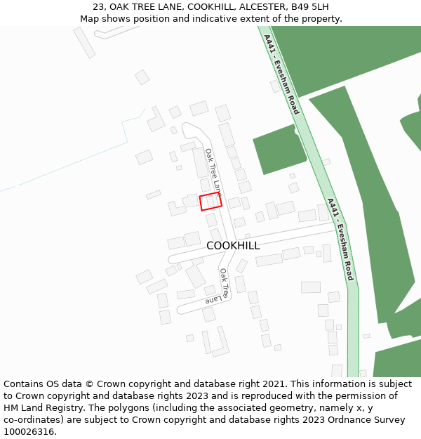 23, OAK TREE LANE, COOKHILL, ALCESTER, B49 5LH: Location map and indicative extent of plot