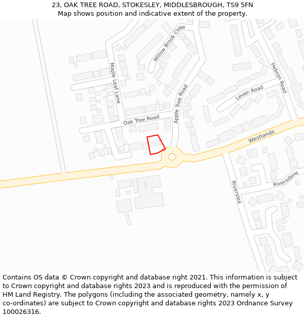 23, OAK TREE ROAD, STOKESLEY, MIDDLESBROUGH, TS9 5FN: Location map and indicative extent of plot