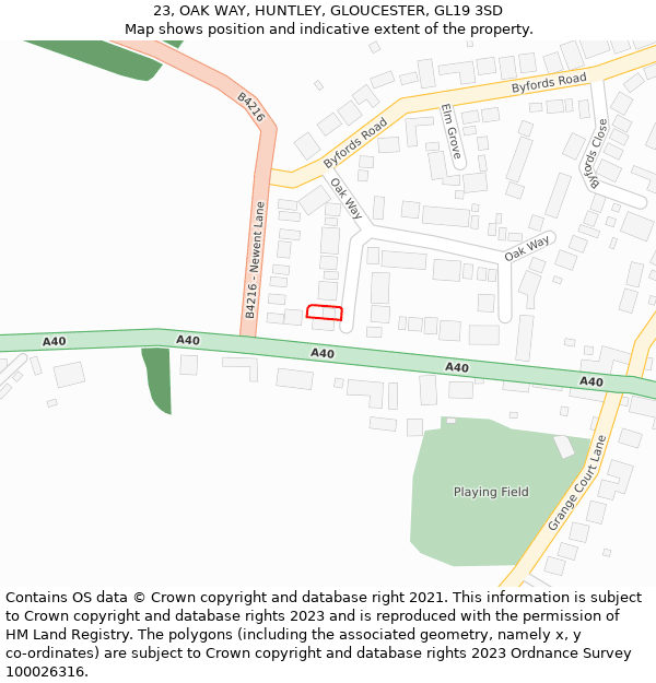 23, OAK WAY, HUNTLEY, GLOUCESTER, GL19 3SD: Location map and indicative extent of plot