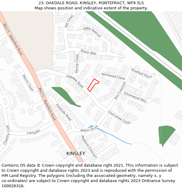 23, OAKDALE ROAD, KINSLEY, PONTEFRACT, WF9 5LS: Location map and indicative extent of plot