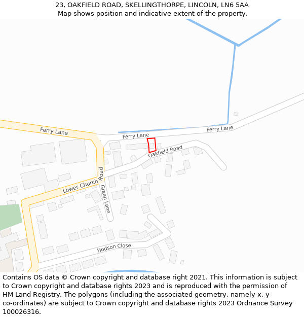 23, OAKFIELD ROAD, SKELLINGTHORPE, LINCOLN, LN6 5AA: Location map and indicative extent of plot