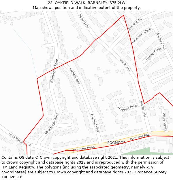 23, OAKFIELD WALK, BARNSLEY, S75 2LW: Location map and indicative extent of plot