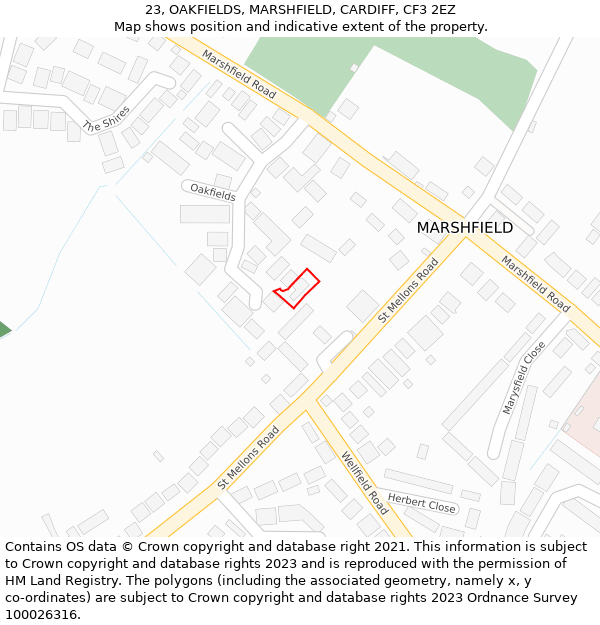 23, OAKFIELDS, MARSHFIELD, CARDIFF, CF3 2EZ: Location map and indicative extent of plot