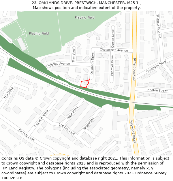 23, OAKLANDS DRIVE, PRESTWICH, MANCHESTER, M25 1LJ: Location map and indicative extent of plot