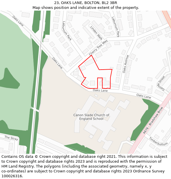 23, OAKS LANE, BOLTON, BL2 3BR: Location map and indicative extent of plot