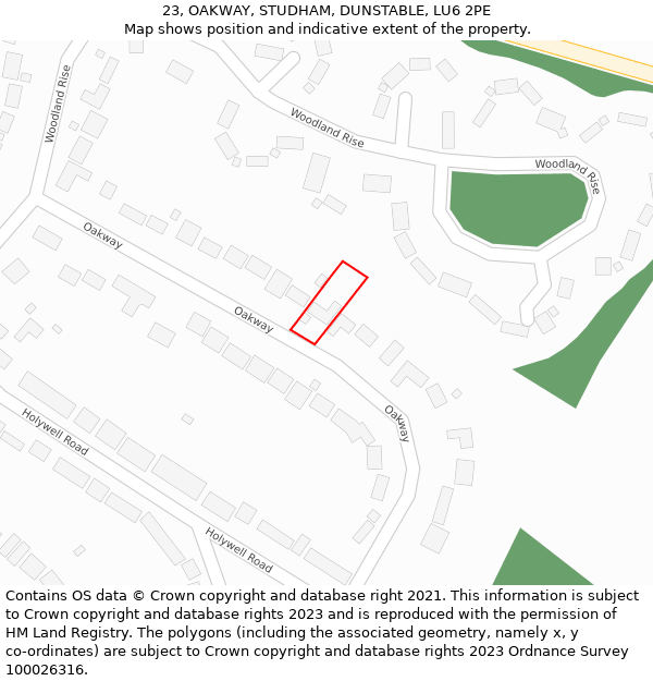 23, OAKWAY, STUDHAM, DUNSTABLE, LU6 2PE: Location map and indicative extent of plot