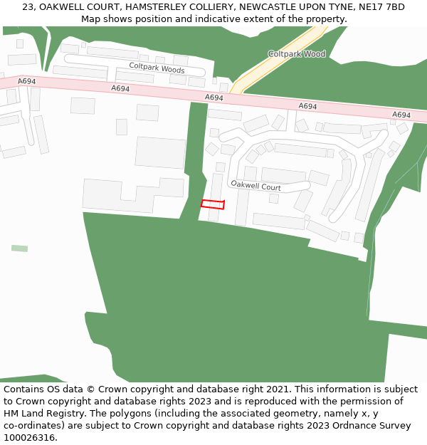 23, OAKWELL COURT, HAMSTERLEY COLLIERY, NEWCASTLE UPON TYNE, NE17 7BD: Location map and indicative extent of plot