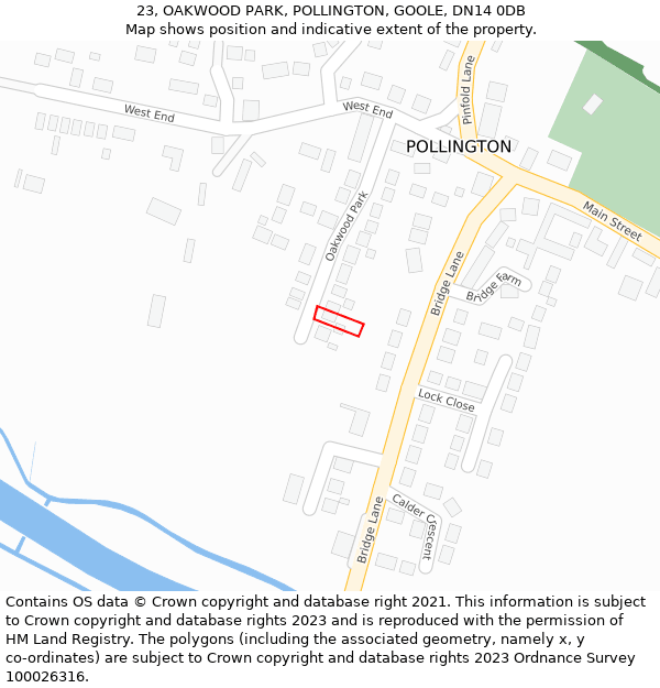 23, OAKWOOD PARK, POLLINGTON, GOOLE, DN14 0DB: Location map and indicative extent of plot