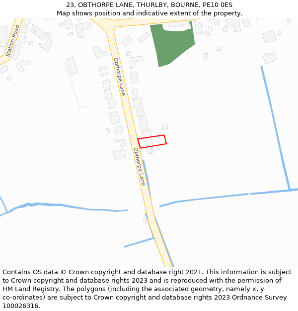 23, OBTHORPE LANE, THURLBY, BOURNE, PE10 0ES: Location map and indicative extent of plot