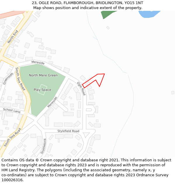 23, OGLE ROAD, FLAMBOROUGH, BRIDLINGTON, YO15 1NT: Location map and indicative extent of plot