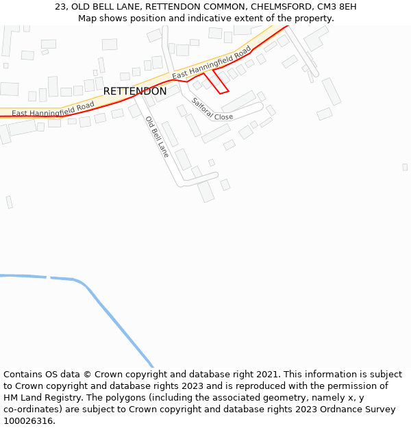 23, OLD BELL LANE, RETTENDON COMMON, CHELMSFORD, CM3 8EH: Location map and indicative extent of plot