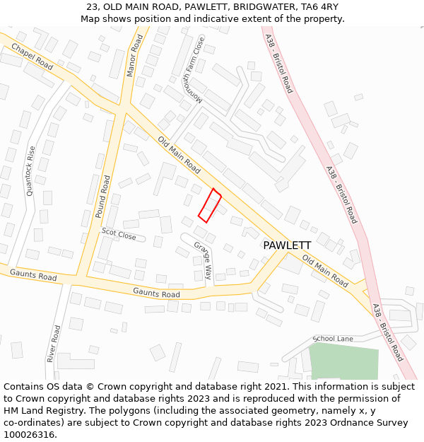 23, OLD MAIN ROAD, PAWLETT, BRIDGWATER, TA6 4RY: Location map and indicative extent of plot