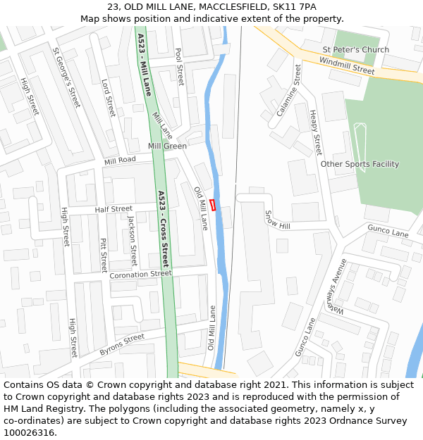 23, OLD MILL LANE, MACCLESFIELD, SK11 7PA: Location map and indicative extent of plot