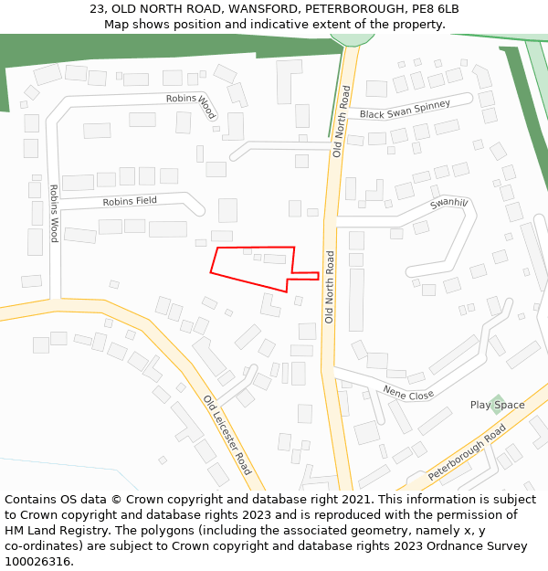 23, OLD NORTH ROAD, WANSFORD, PETERBOROUGH, PE8 6LB: Location map and indicative extent of plot