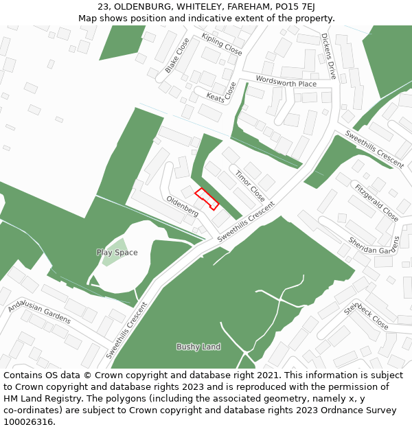 23, OLDENBURG, WHITELEY, FAREHAM, PO15 7EJ: Location map and indicative extent of plot