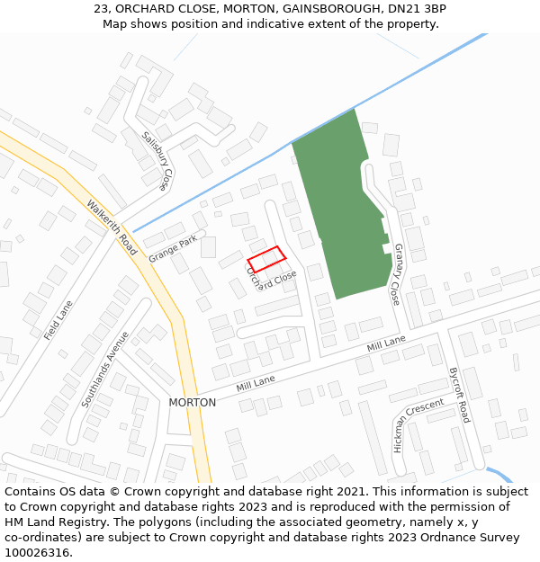 23, ORCHARD CLOSE, MORTON, GAINSBOROUGH, DN21 3BP: Location map and indicative extent of plot