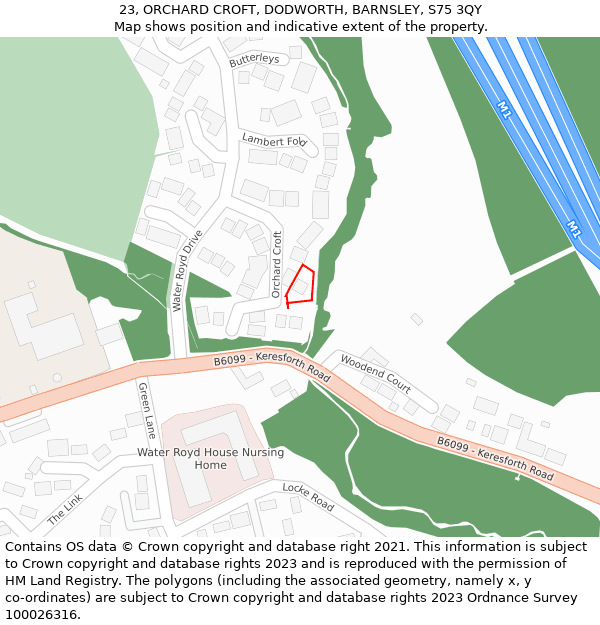 23, ORCHARD CROFT, DODWORTH, BARNSLEY, S75 3QY: Location map and indicative extent of plot