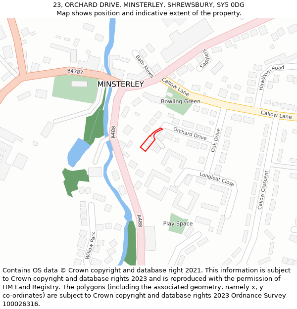 23, ORCHARD DRIVE, MINSTERLEY, SHREWSBURY, SY5 0DG: Location map and indicative extent of plot