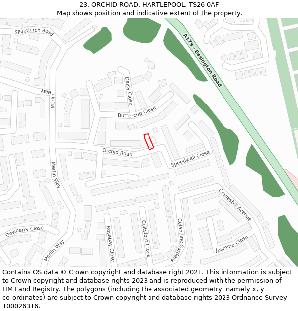 23, ORCHID ROAD, HARTLEPOOL, TS26 0AF: Location map and indicative extent of plot