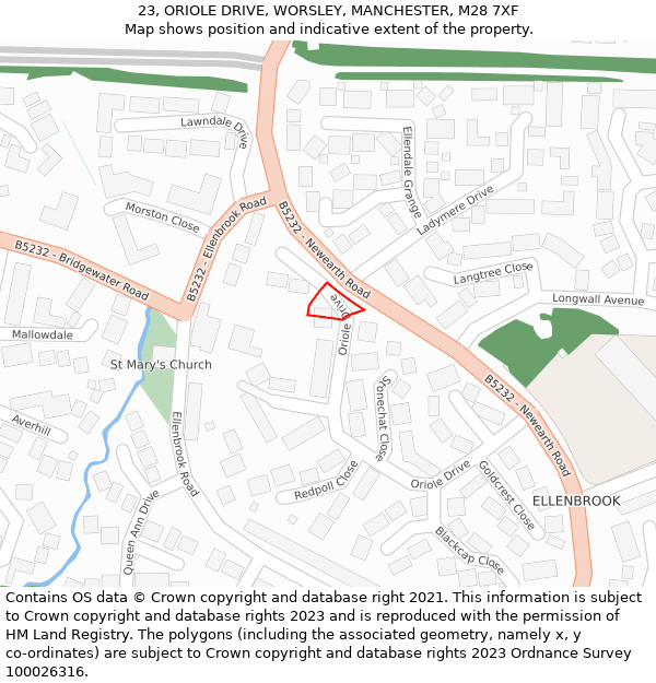 23, ORIOLE DRIVE, WORSLEY, MANCHESTER, M28 7XF: Location map and indicative extent of plot