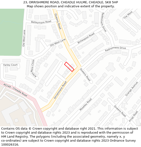 23, ORRISHMERE ROAD, CHEADLE HULME, CHEADLE, SK8 5HP: Location map and indicative extent of plot