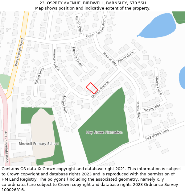 23, OSPREY AVENUE, BIRDWELL, BARNSLEY, S70 5SH: Location map and indicative extent of plot