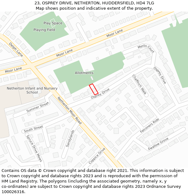 23, OSPREY DRIVE, NETHERTON, HUDDERSFIELD, HD4 7LG: Location map and indicative extent of plot