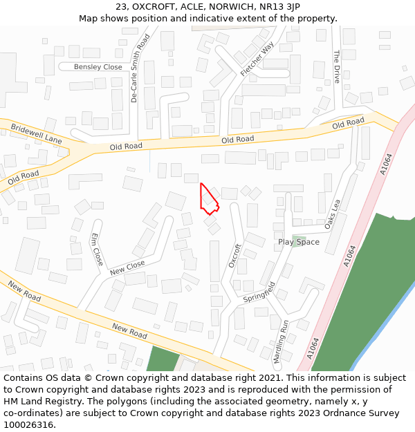 23, OXCROFT, ACLE, NORWICH, NR13 3JP: Location map and indicative extent of plot