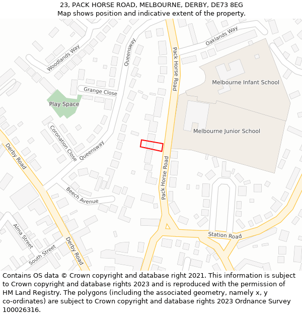 23, PACK HORSE ROAD, MELBOURNE, DERBY, DE73 8EG: Location map and indicative extent of plot