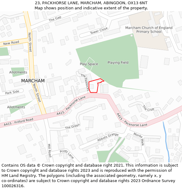 23, PACKHORSE LANE, MARCHAM, ABINGDON, OX13 6NT: Location map and indicative extent of plot
