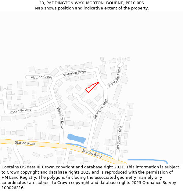 23, PADDINGTON WAY, MORTON, BOURNE, PE10 0PS: Location map and indicative extent of plot