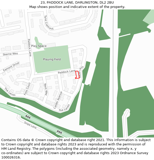23, PADDOCK LANE, DARLINGTON, DL2 2BU: Location map and indicative extent of plot