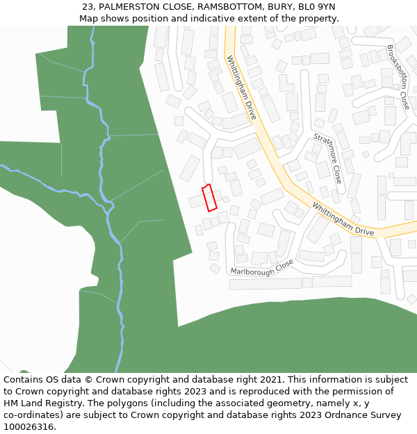 23, PALMERSTON CLOSE, RAMSBOTTOM, BURY, BL0 9YN: Location map and indicative extent of plot