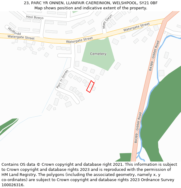 23, PARC YR ONNEN, LLANFAIR CAEREINION, WELSHPOOL, SY21 0BF: Location map and indicative extent of plot
