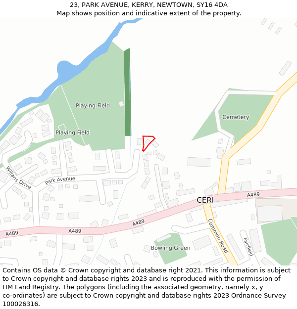 23, PARK AVENUE, KERRY, NEWTOWN, SY16 4DA: Location map and indicative extent of plot