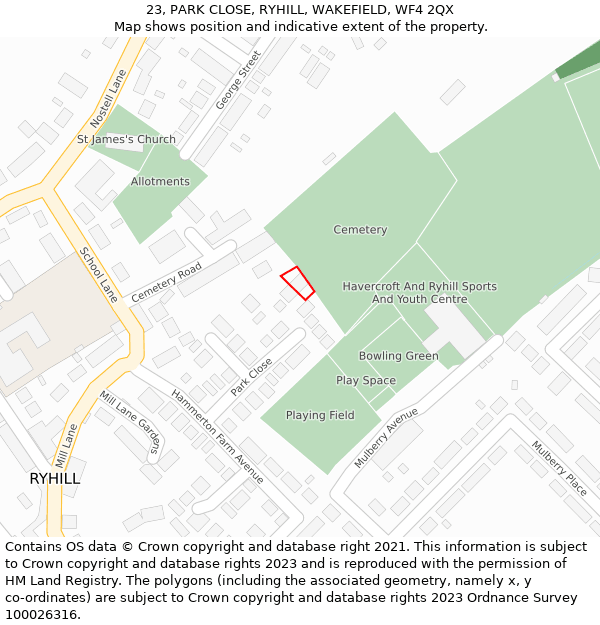 23, PARK CLOSE, RYHILL, WAKEFIELD, WF4 2QX: Location map and indicative extent of plot