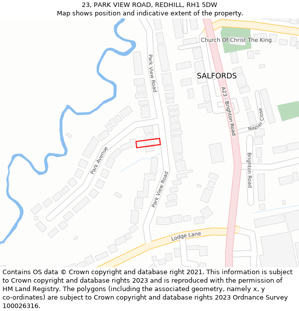 23, PARK VIEW ROAD, REDHILL, RH1 5DW: Location map and indicative extent of plot