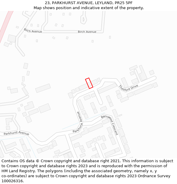 23, PARKHURST AVENUE, LEYLAND, PR25 5PF: Location map and indicative extent of plot