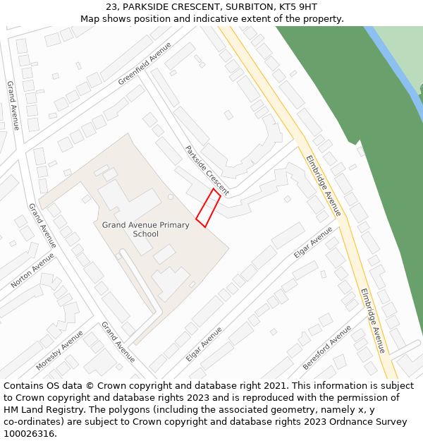 23, PARKSIDE CRESCENT, SURBITON, KT5 9HT: Location map and indicative extent of plot