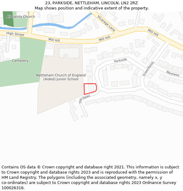 23, PARKSIDE, NETTLEHAM, LINCOLN, LN2 2RZ: Location map and indicative extent of plot