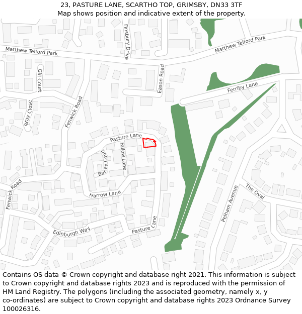 23, PASTURE LANE, SCARTHO TOP, GRIMSBY, DN33 3TF: Location map and indicative extent of plot